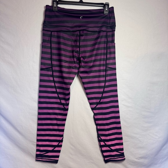 ZYIA Pink and Black Striped Leggings - Picture 1 of 3